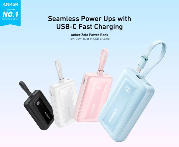 پاوربانک انکر ۳۰ واتی با ظرفیت ۱۰۰۰۰ میلی آمپر Anker Zolo Power Bank Built-in USB-C Cable مدل A1688 - تصویر 6