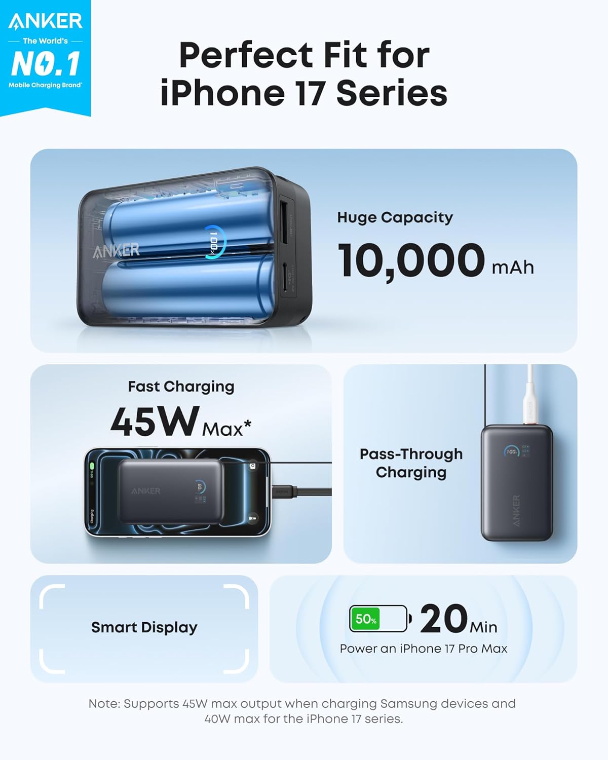پاوربانک انکر ۴۵ واتی ۱۰۰۰۰ میلی آمپر Anker PowerBank 737 10K 45W Built-In USB-C Cable مدل A1638.3 پاوربانک انکر ۴۵ واتی ۱۰۰۰۰ میلی آمپر Anker PowerBank 737 10K 45W Built-In USB-C Cable مدل A1638 - تصویر 3