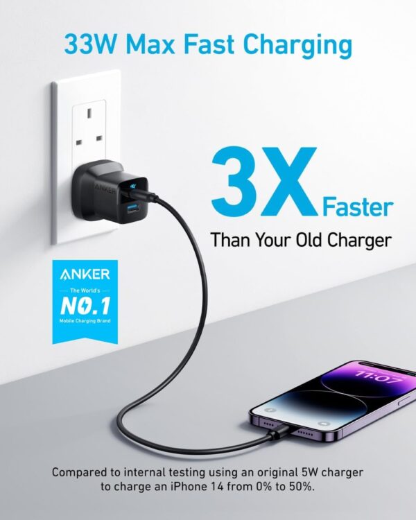 شارژر دیواری انکر Anker 323 Dual Port 33W Charger WithType-C To Lightning مدل B2331 - تصویر 2