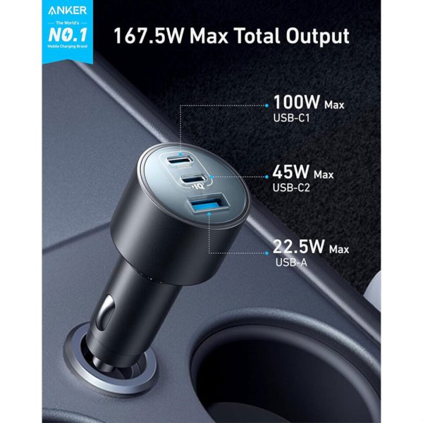 شارژر فندکی انکر Anker USB-C Car Charger 167.5W Compact 3-Port مدل A2737 - تصویر 3